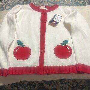 White and Red Kids Cardigan with Apple Design